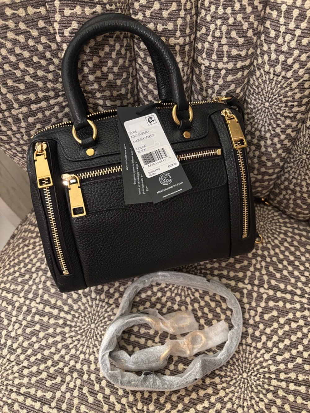 Rebecca Minkoff Mab Black Leather Small Speedy Top Handle Satchel Bag w/ Strap - Picture 2 of 16